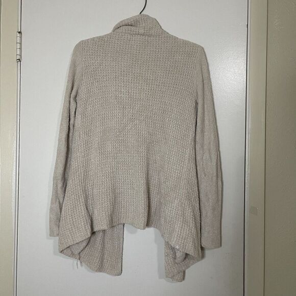 Barefoot dreams cozy chic ivory beige waffle knit drape front cardigan sweater - Picture 5 of 5
